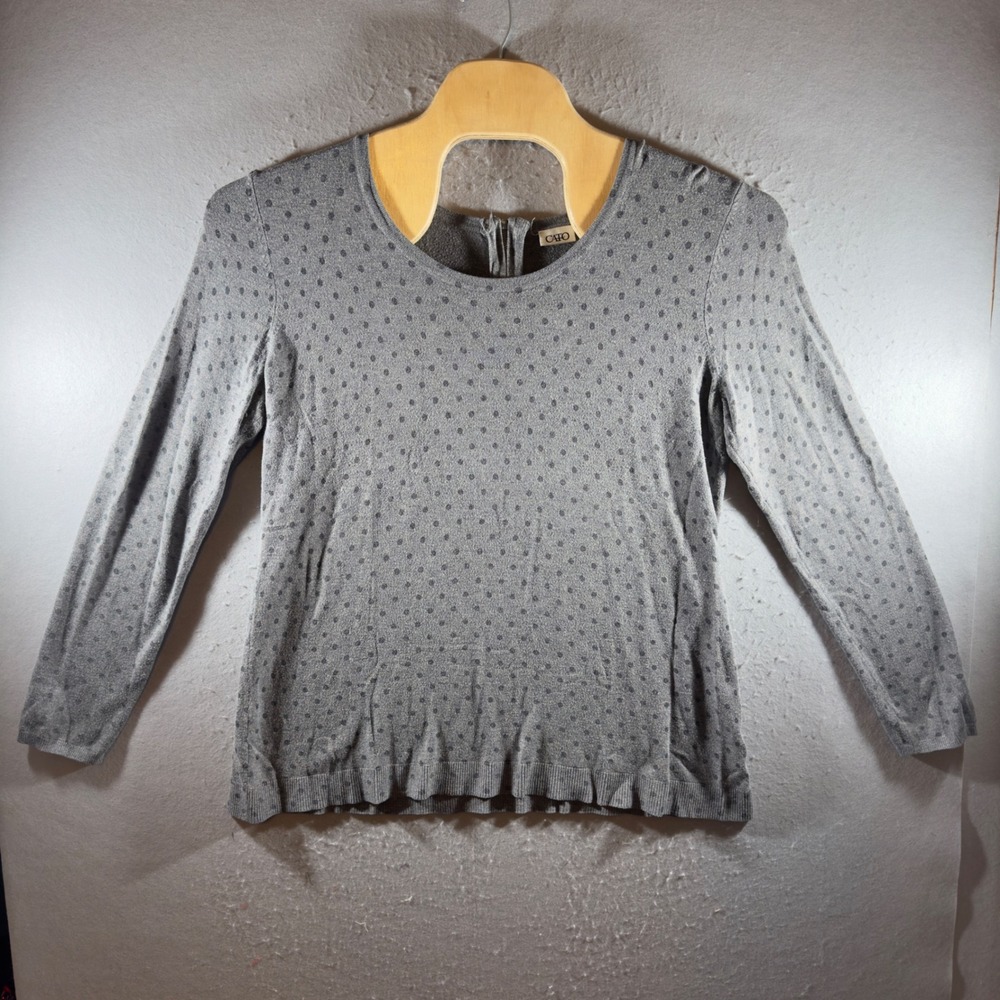 185 | Cato Polka Dot Back Zip Knit Pullover Sweater Gray Women XL